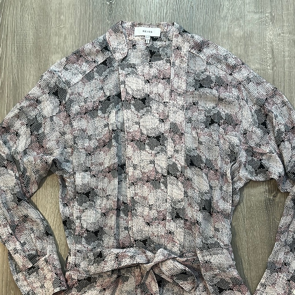 REISS Womens Sz 2 Alice Circle Printed Long Sleeve Shirt Belt Mini Casual‎ Dress - Picture 7 of 16
